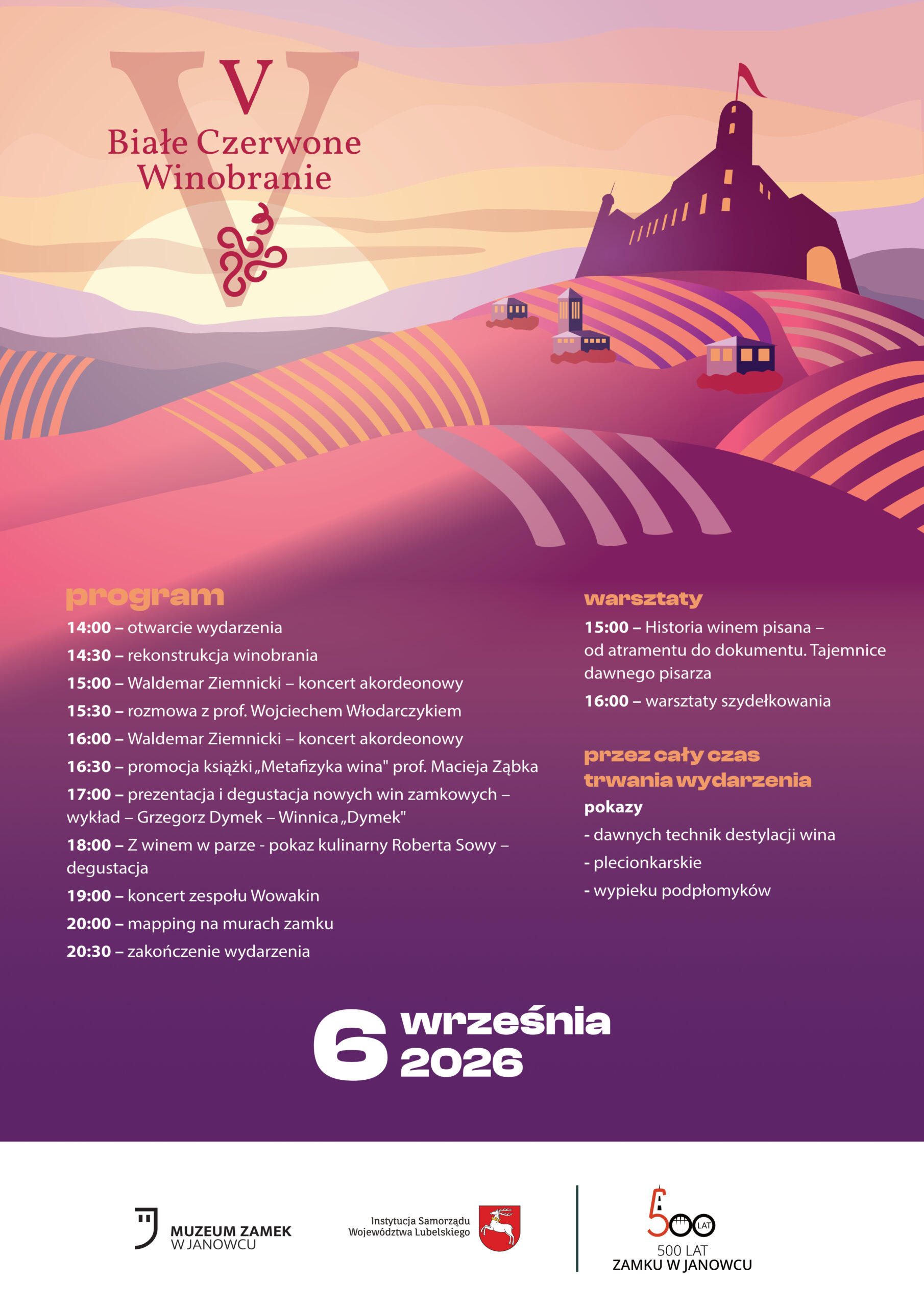 Plakat z programem V Białe Czerwone Winobranie
