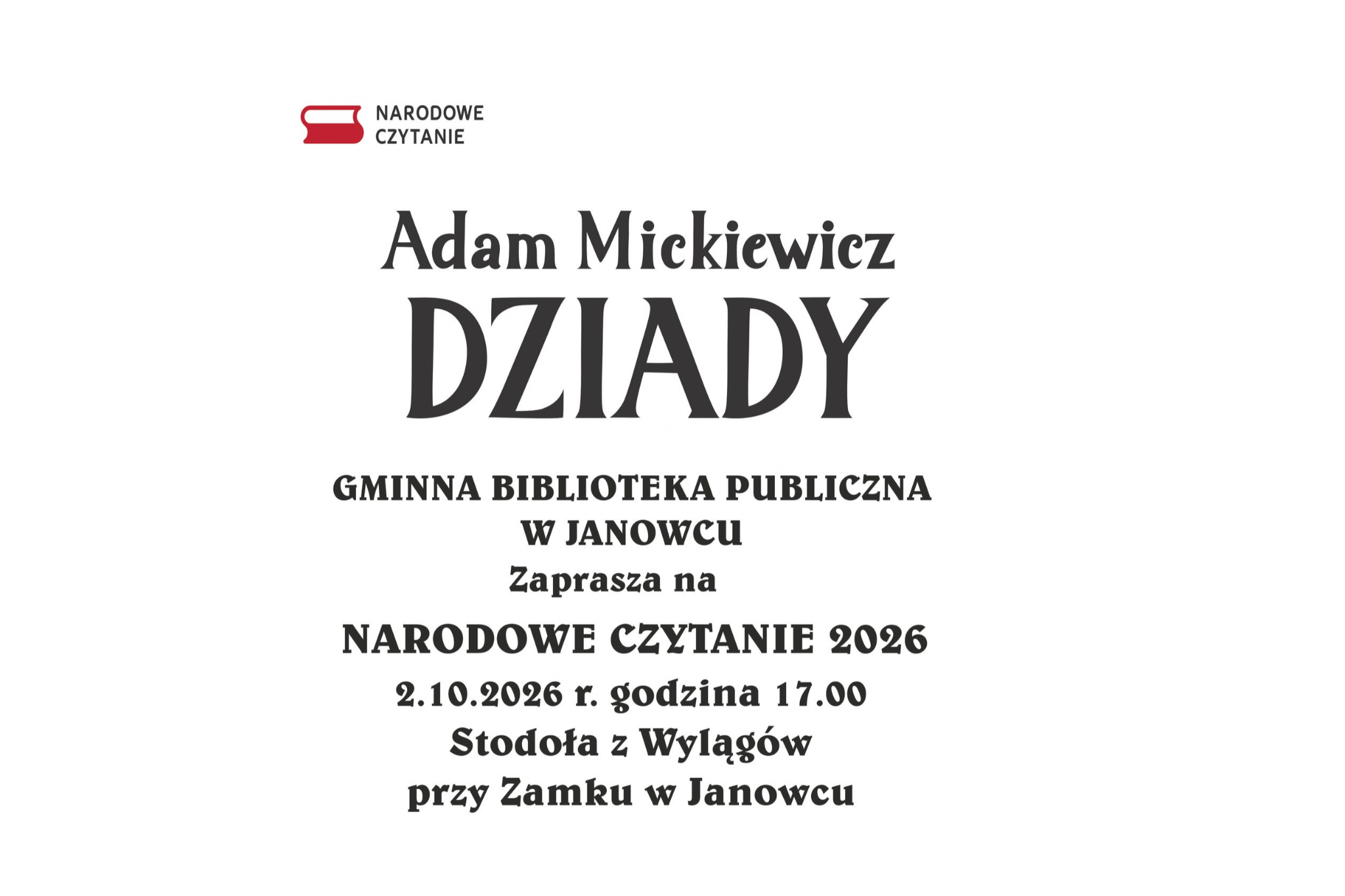 Plakat narodowe czytanie 2026 w Janowcu